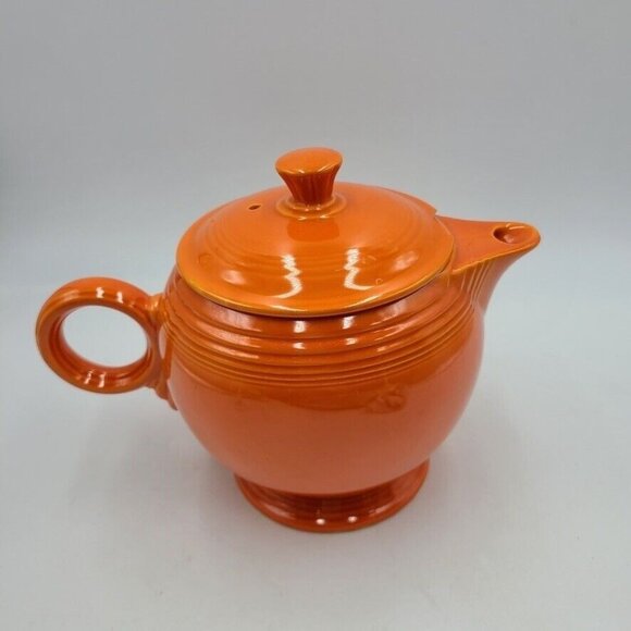 Mid Century Modern Orange Teapot Fiesta Ceramic Porcelain Top Handle Spout - Picture 3 of 10
